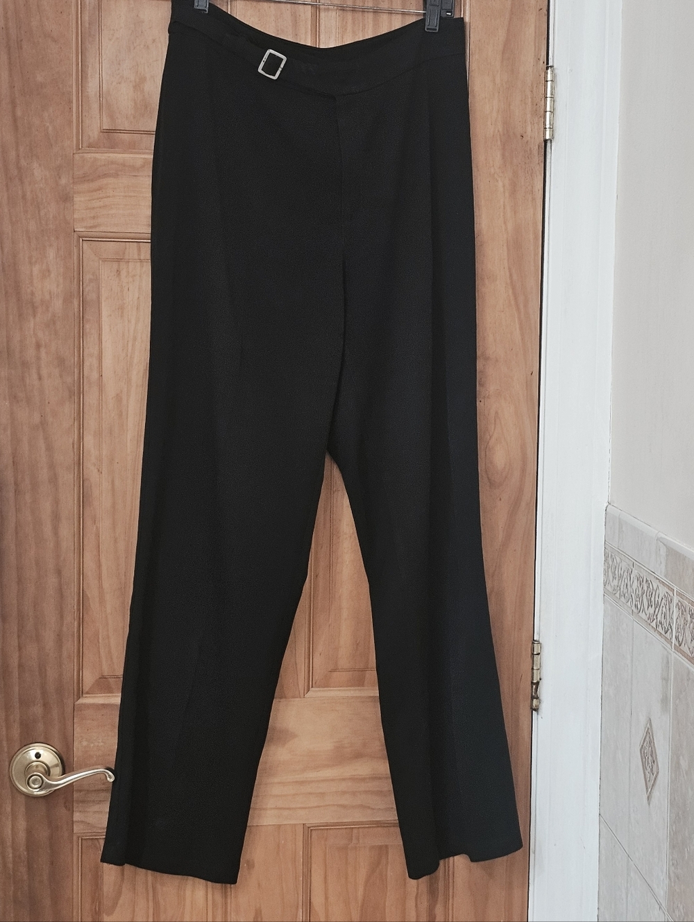 Briggs New York Black Wide-Leg Women's Trousers  Pants with Buckle Detail